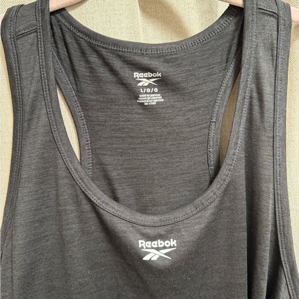 Reebok Top - Womens Off The Charts Slim Performance Tank, Size L, Black Heather - Picture 4 of 9